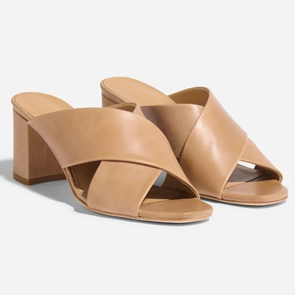 Nisolo Carina Almond Leather Cross Strap Mule Size 7 - Picture 1 of 7